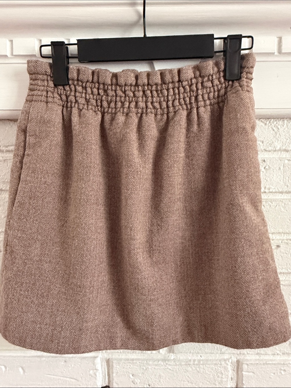 J. Crew 100% Wool Taupe Herringbone Elastic-Waist A-Line Skirt